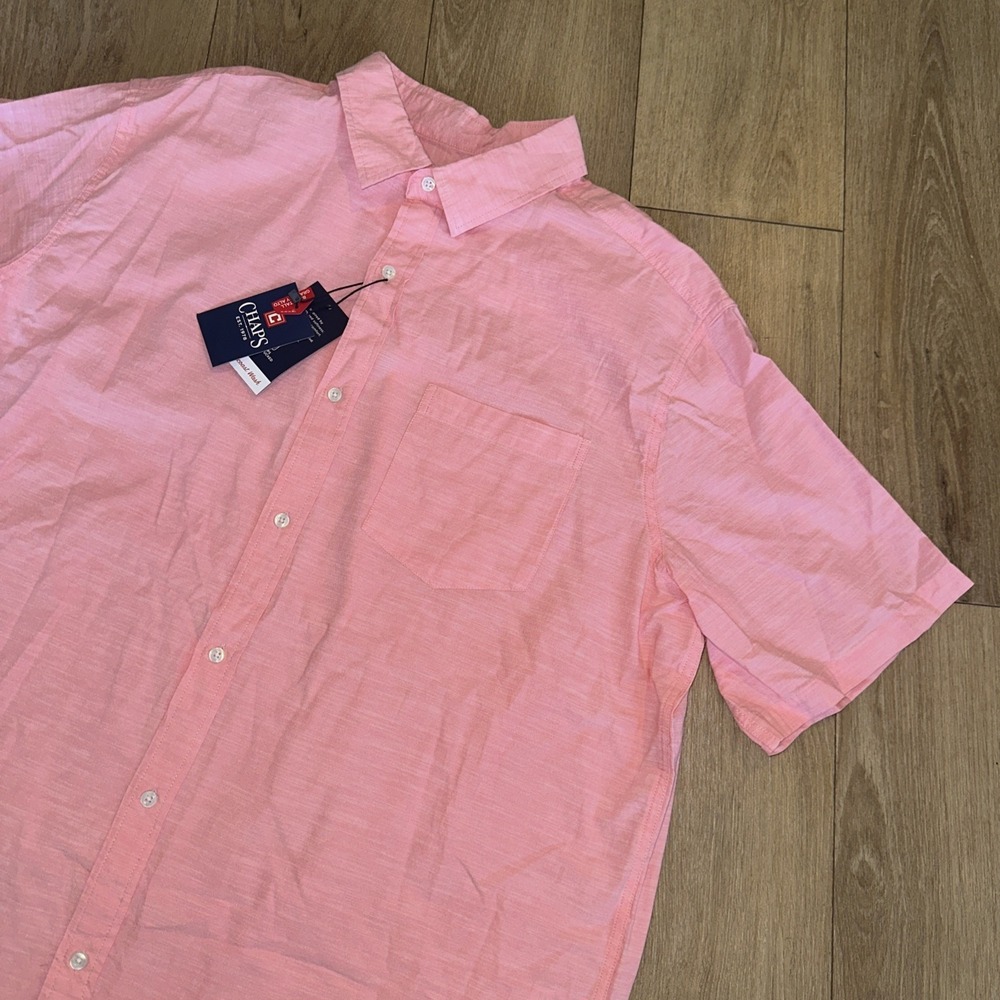 Chaps Men's Seacoast Wash S/S‎ Button Shirt Cotton Pink Big & Tall 2XLT Preppy